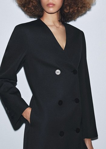 Orjinal Zara Düğmeli Siyah Midi Kadın Blazer Ceket - Görsel 3