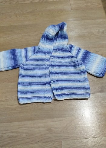 Erkek Çocuk Mavi Kapüşonlu Örgü Hırka - Görsel 2