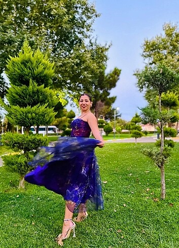 m Beden Mor Desenli Elbise