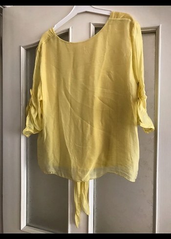 Sarı V Yakalı Salaş ipek Bluz - Görsel 5