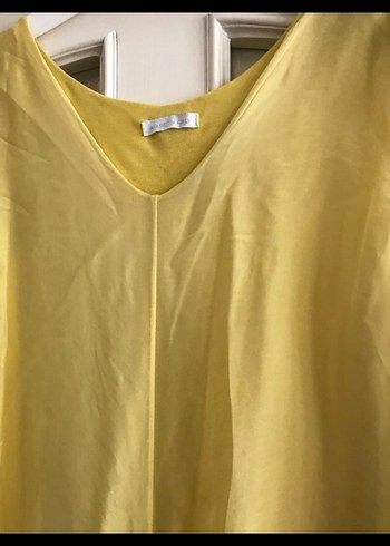Sarı V Yakalı Salaş ipek Bluz - Görsel 3