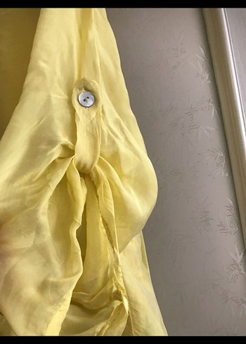 Sarı V Yakalı Salaş ipek Bluz - Görsel 4