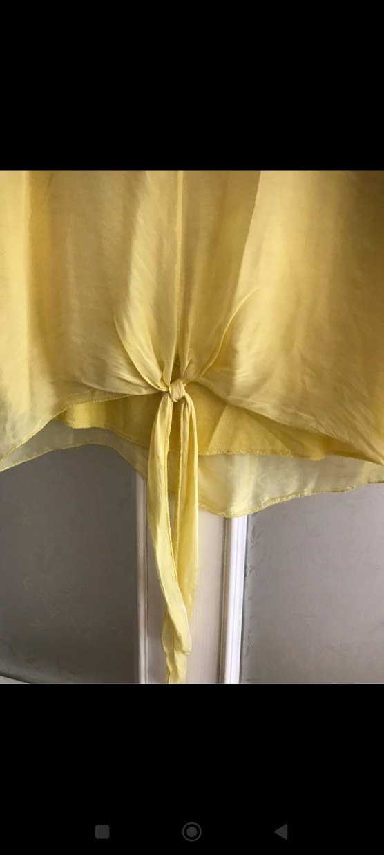 Sarı V Yakalı Salaş ipek Bluz - Görsel 2