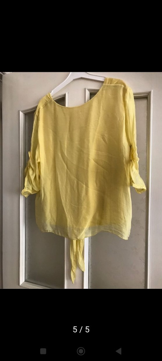 Sarı V Yakalı Salaş ipek Bluz - Görsel 5