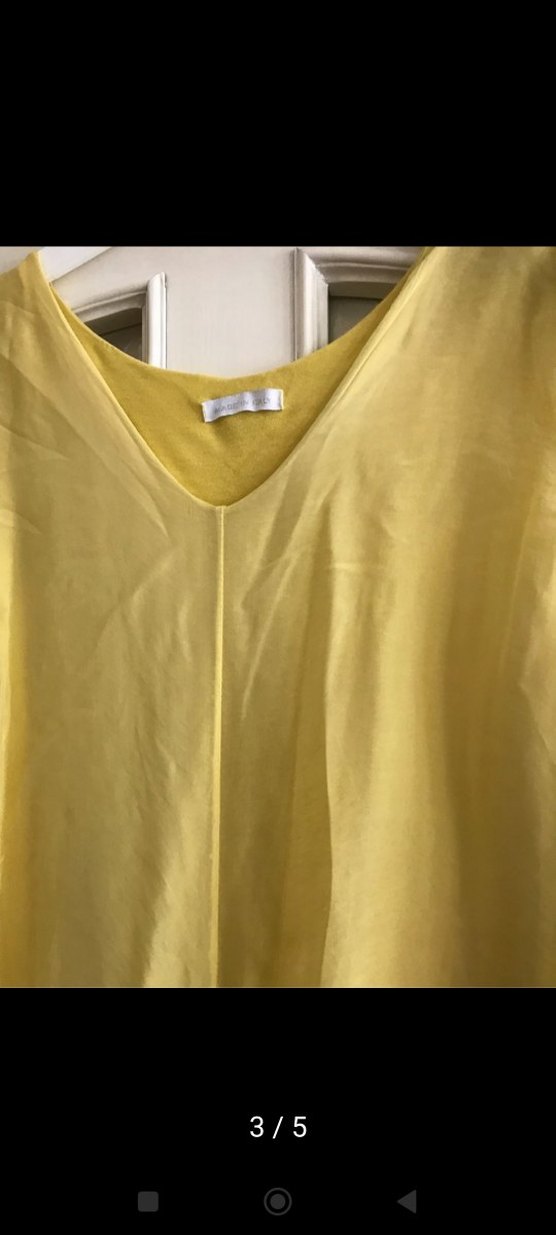 Sarı V Yakalı Salaş ipek Bluz - Görsel 3