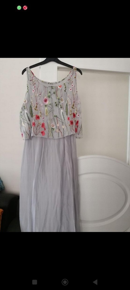 Gri Nakışlı Uzun Bohem ipek Elbise - Görsel 5