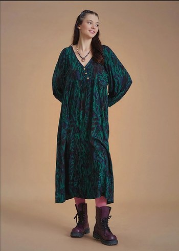 Los Banditos Bohem Uzun Keten Elbise - Görsel 5