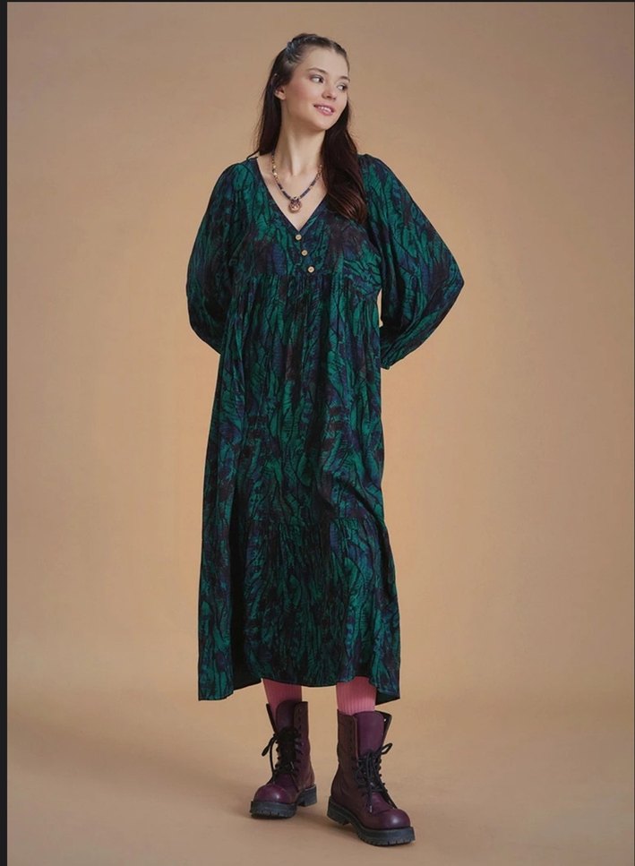 Los Banditos Bohem Uzun Keten Elbise - Görsel 5