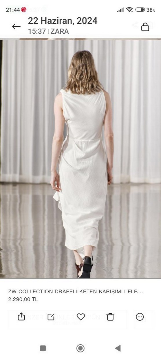 Zara Drapeli Beyaz Keten Uzun Elbise - Görsel 2