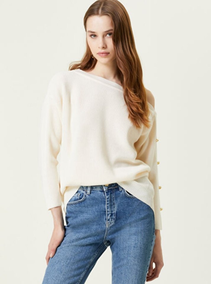 Krem Oversize Kazak - Görsel 2