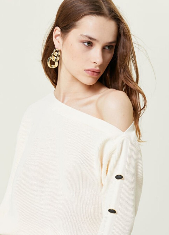 Krem Oversize Kazak - Görsel 4