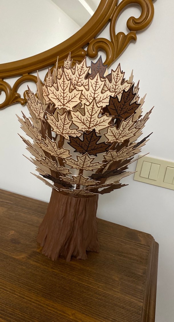 Kahverengi Yaprak Desenli Lamba - Görsel 2