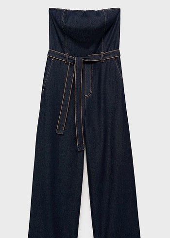 Kadın Lacivert Straplez Kot Tulum - Görsel 3