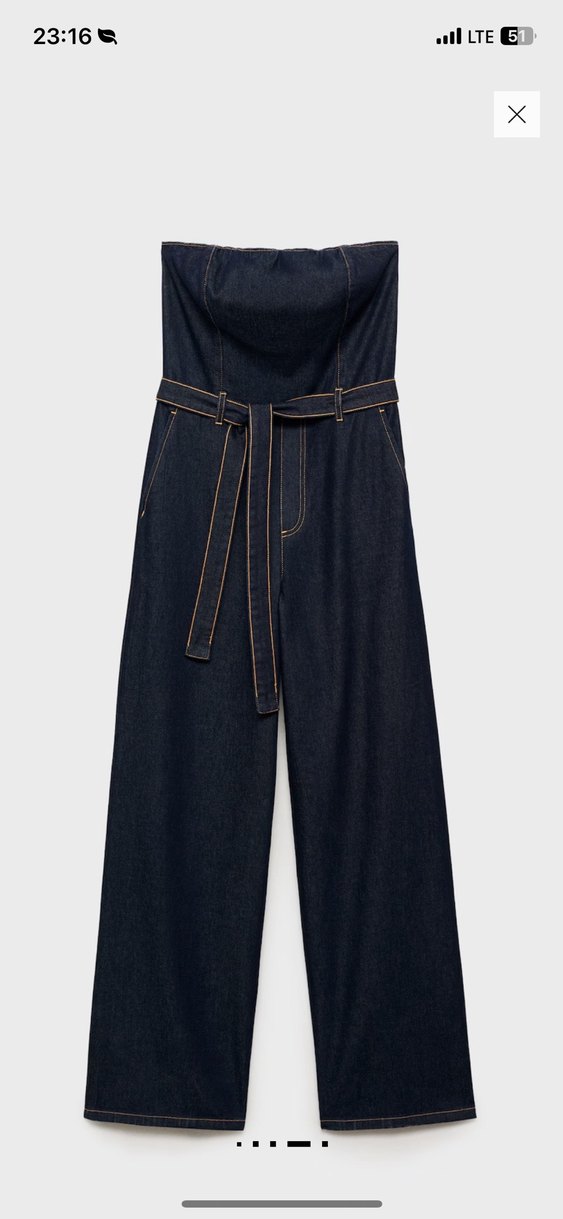 Kadın Lacivert Straplez Kot Tulum - Görsel 3