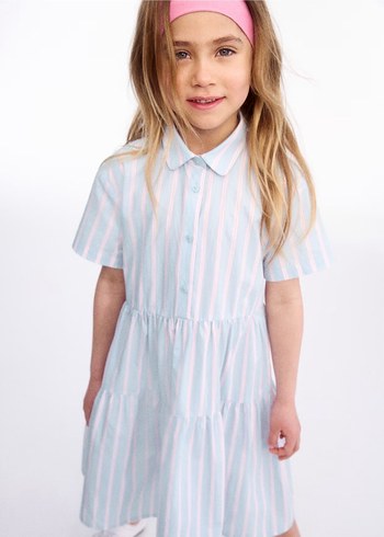 Kızlar için Mavi Polo Yaka Kısa Kollu Elbise - Görsel 2