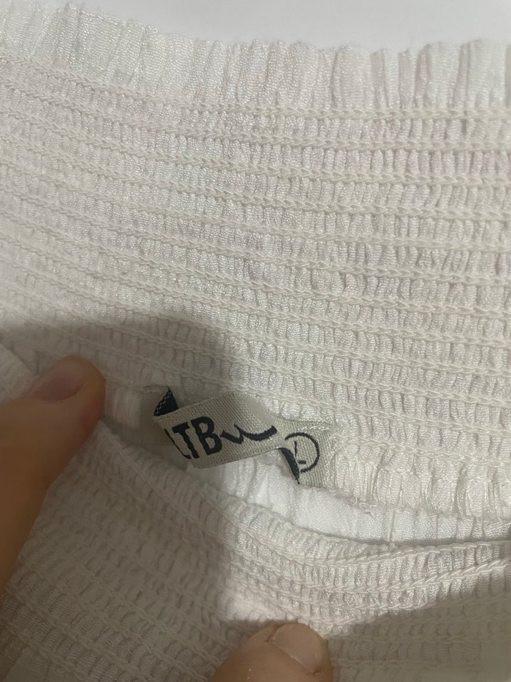 Nakışlı Beyaz Keten Bohem Mini Bluz - Görsel 2