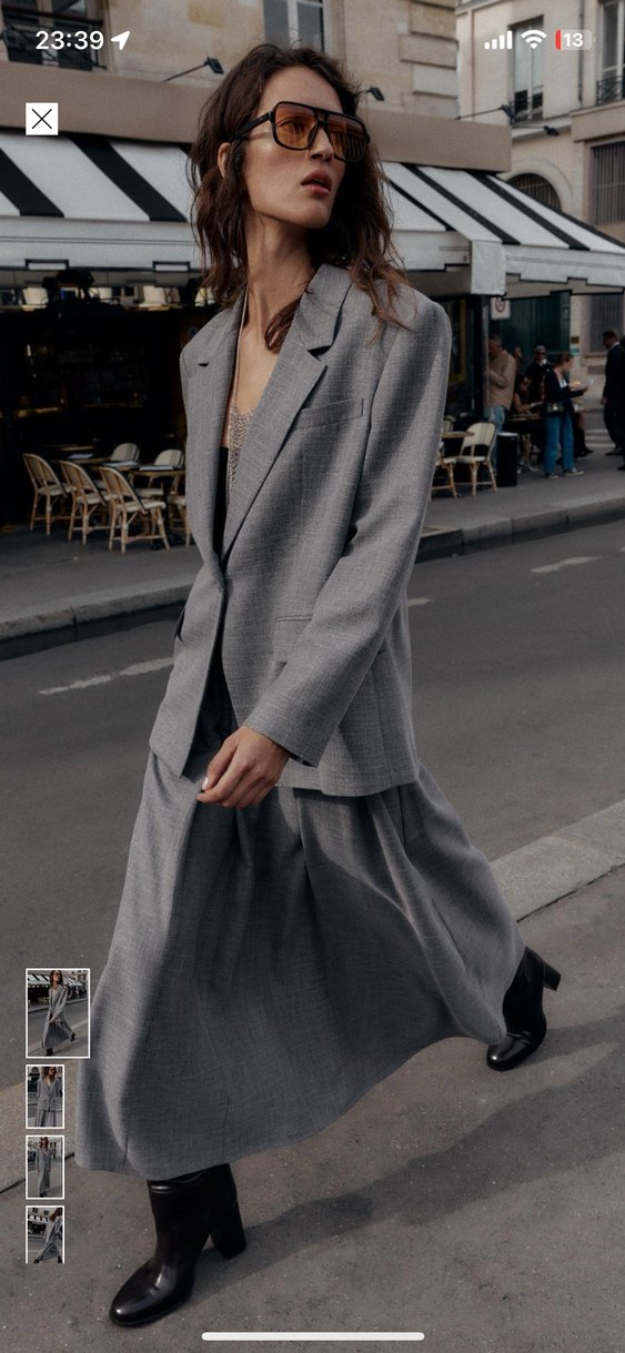 Gri Kadın Düğmeli Ofis Blazeri - Görsel 3