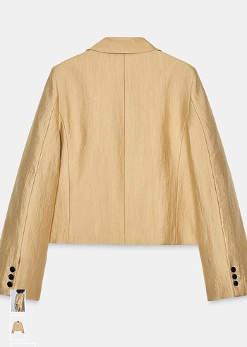 Bej Kadın Düğmeli Keten Blazer Ceket - Görsel 2