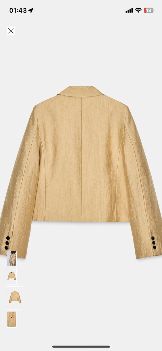 Bej Kadın Düğmeli Keten Blazer Ceket - Görsel 2