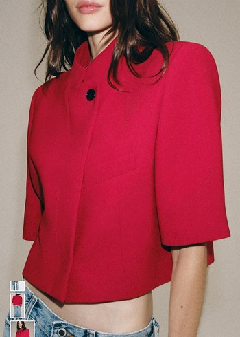 Zara Canli Kirmizi Kisa Ceket