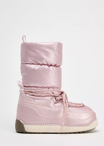 Pembe Topuklu Kadın Botu Peluş Detaylı