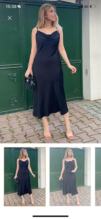 İpli saten elbise - Görsel 5