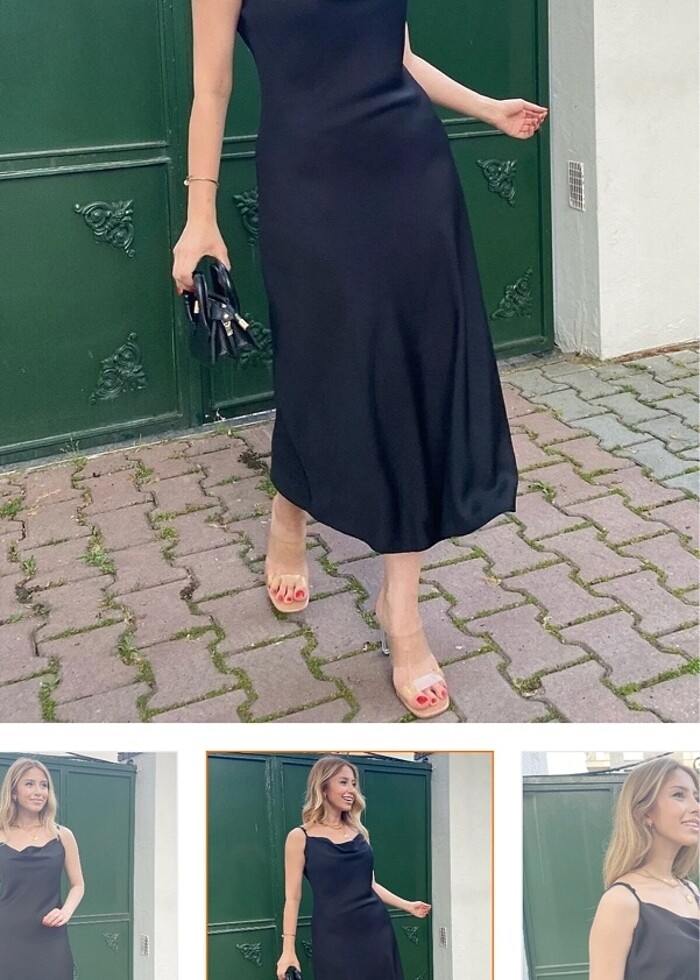 İpli saten elbise - Görsel 3