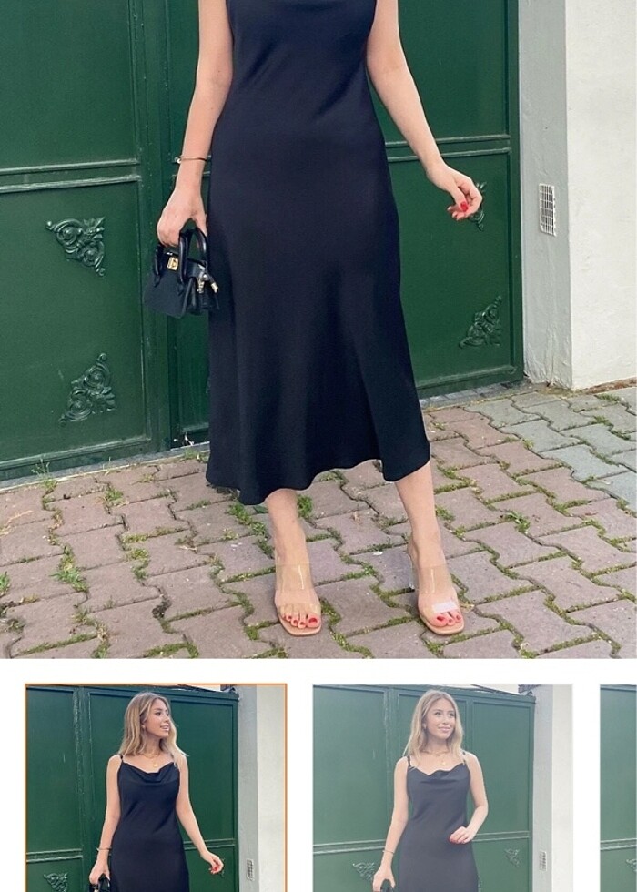 İpli saten elbise - Görsel 5