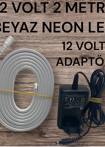 12 Volt Adaptör ve 2 Metrelik Beyaz Neon LED Kablo
