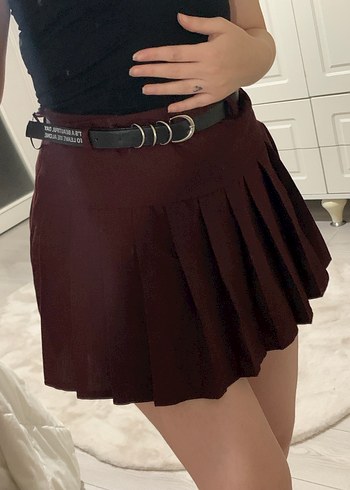 Bordo Mini Etek Kemerli - Görsel 7