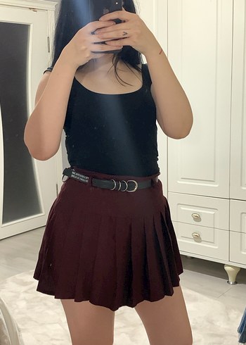 Bordo Mini Etek Kemerli - Görsel 6