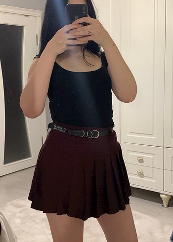 Bordo Mini Etek Kemerli - Görsel 5