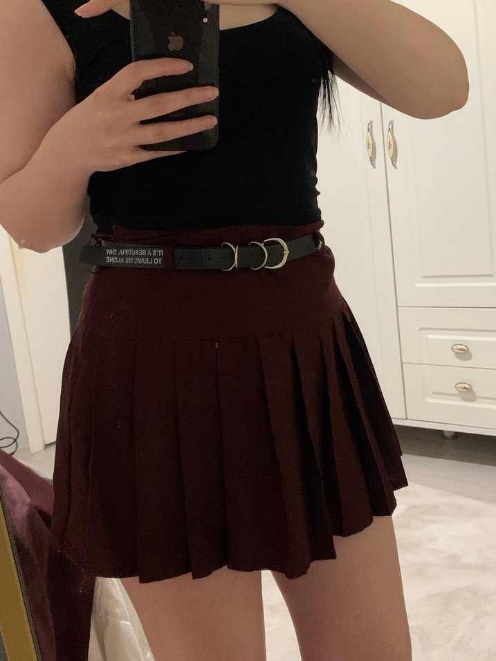 Bordo Mini Etek Kemerli - Görsel 4