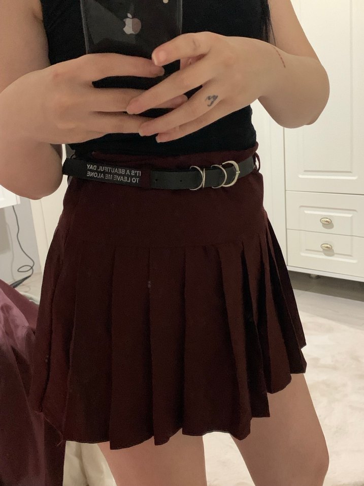 Bordo Mini Etek Kemerli - Görsel 2