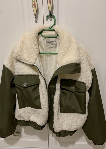 Kürklü Yeşil Gri Kadın Kısa Mont - Görsel 2