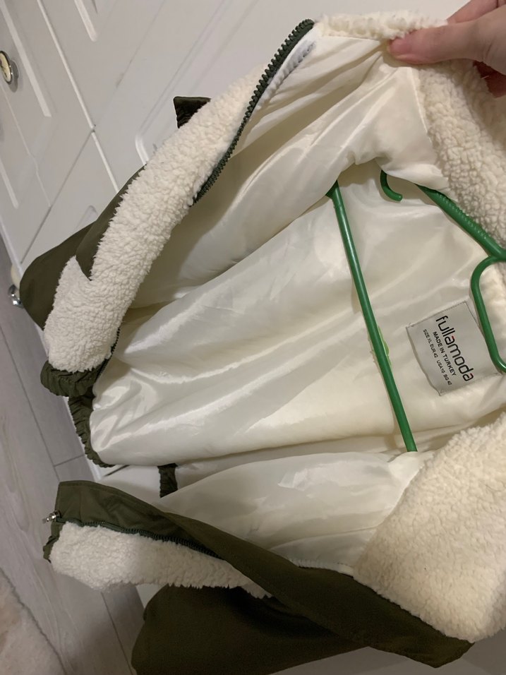 Kürklü Yeşil Gri Kadın Kısa Mont - Görsel 5