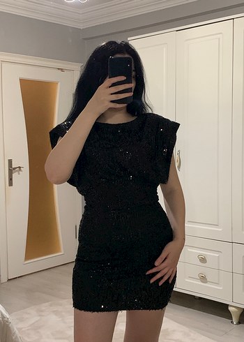 Siyah Parıltılı Mini Elbise - Görsel 2