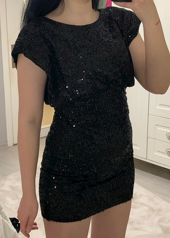 Siyah Parıltılı Mini Elbise - Görsel 4