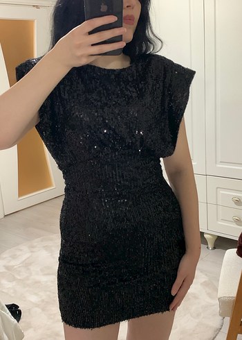 Siyah Parıltılı Mini Elbise - Görsel 3
