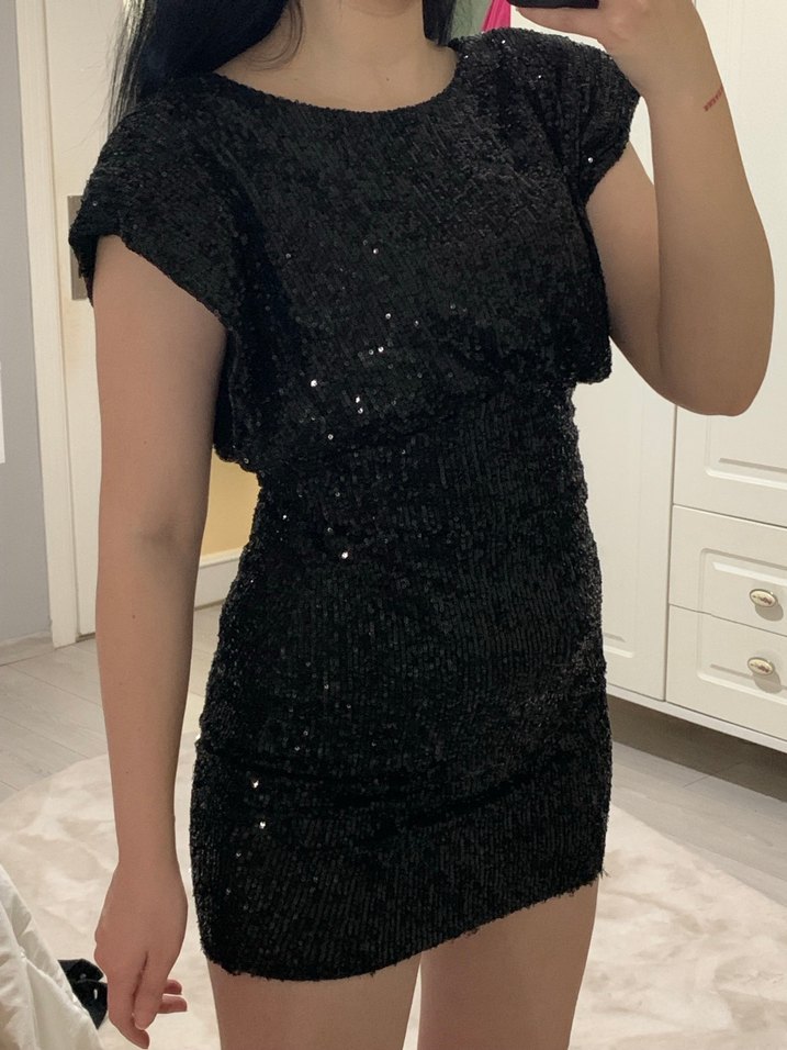 Siyah Parıltılı Mini Elbise - Görsel 4