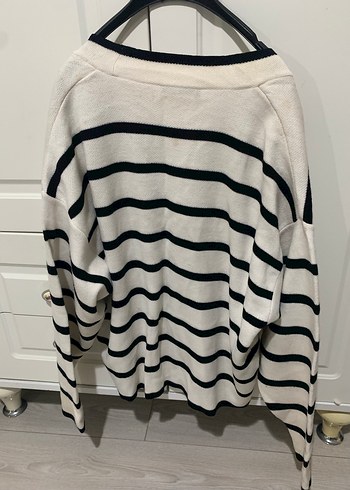 Çizgili Oversize Kadın Hırka - Görsel 4