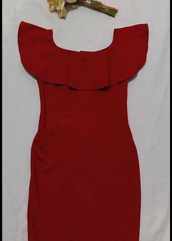 Kırmızı Fırfırlı Midi Elbise - Görsel 2