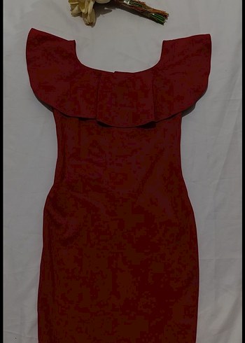 Kırmızı Fırfırlı Midi Elbise - Görsel 3