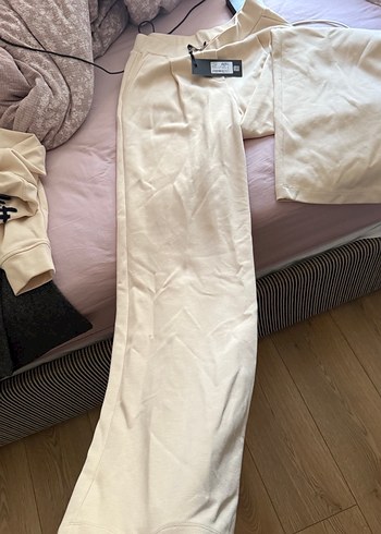 Beyaz - BEJ Kapüşonlu ithal Kadın Sweatshirt alt üst takım - Görsel 5