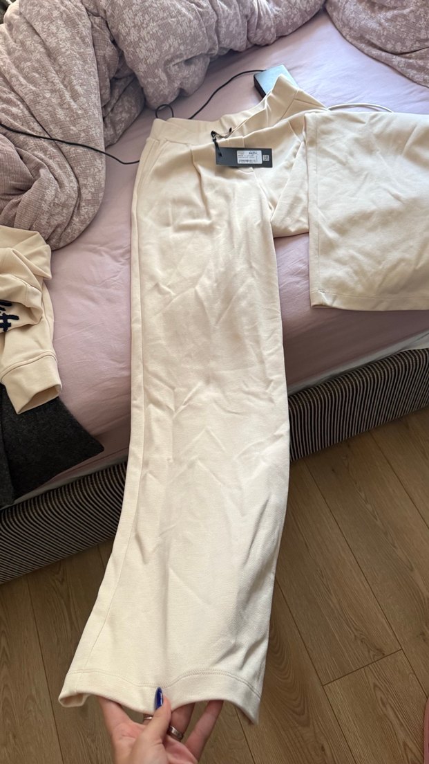 Beyaz - BEJ Kapüşonlu ithal Kadın Sweatshirt alt üst takım - Görsel 5