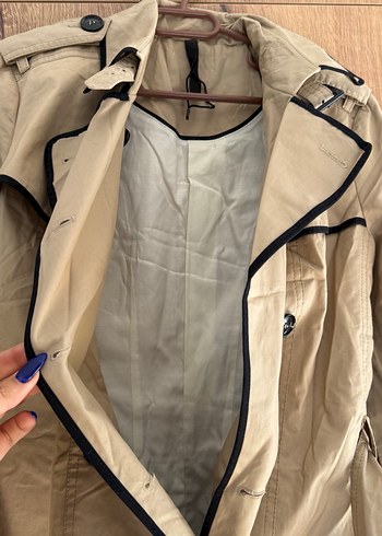MANGO Bej- Açık kahve-camel vintage Trençkot Siyah Dikiş Detay - Görsel 4