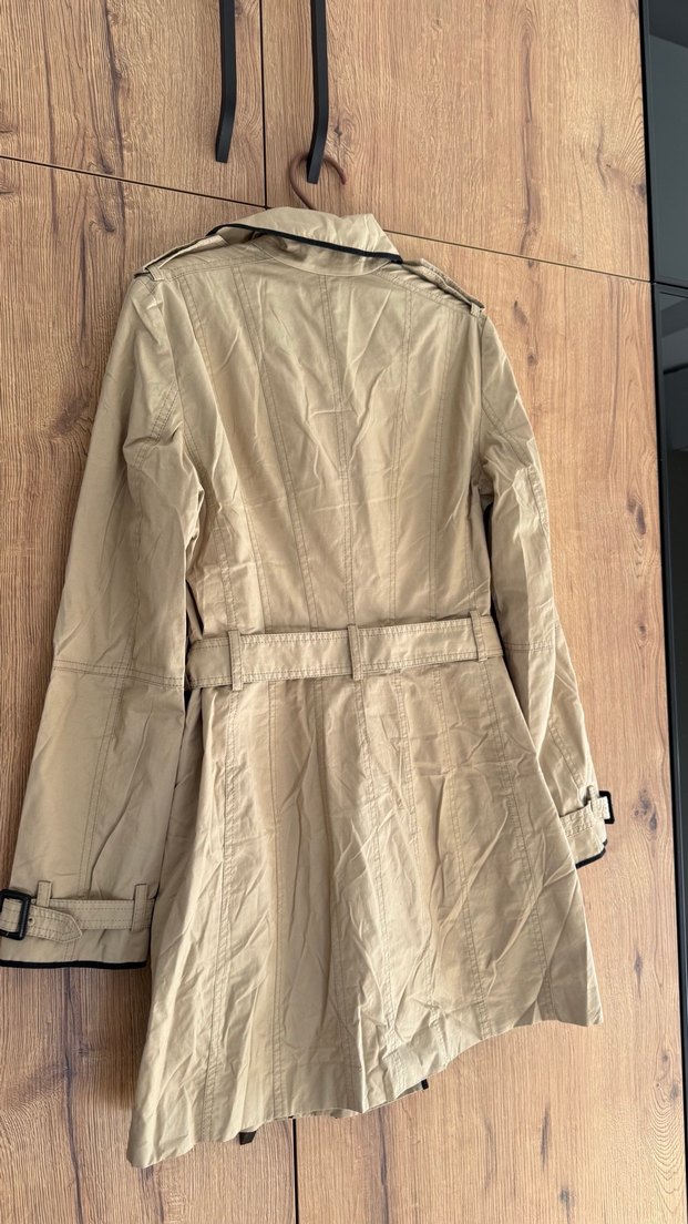 MANGO Bej- Açık kahve-camel vintage Trençkot Siyah Dikiş Detay - Görsel 3