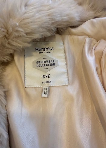 BERSHKA ayı kulaklı Bej Midi Boy Kadın Sahte Kürk Peluş mont - Görsel 2