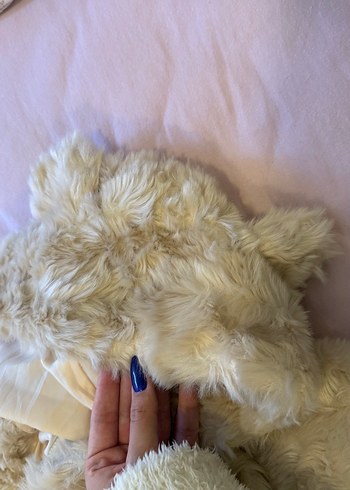 BERSHKA ayı kulaklı Bej Midi Boy Kadın Sahte Kürk Peluş mont - Görsel 4