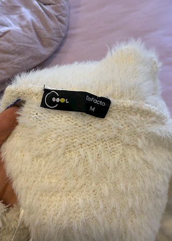 Beyaz Yumuşak Dokulu Kadın Triko Kazak Peluş kazak - Görsel 2